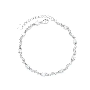 925 Sterling Silver Heart Chain Link Bracelet with CZ Stones for Women