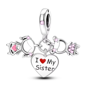 925 Sterling Silver Heart Pendant Charm with Love, Sister, Friendship, and Family Design