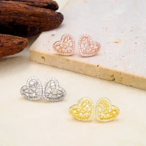 925 Sterling Silver Heart-Shaped Stud Earrings for Women