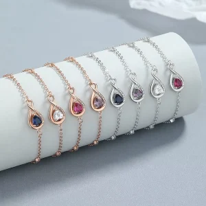 925 Sterling Silver Heart Zircon Chain Bracelet for Women and Couples