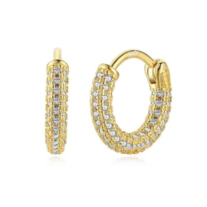 925 Sterling Silver Hoop Earrings with Pave Cubic Zircon Gold and Rhodium Plating