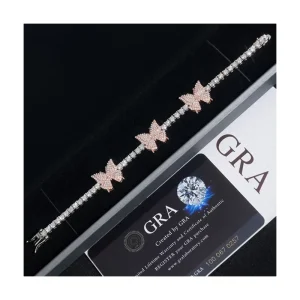 925 Sterling Silver Iced VVS 3mm Moissanite Diamond Tennis Chain Bracelet Rose Gold Butterfly Design