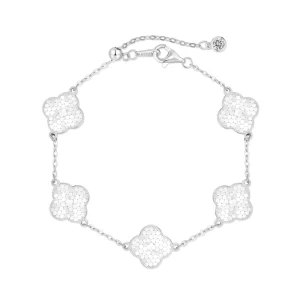 925 Sterling Silver Link Chain Four-Leaf Clover Bracelet for Women