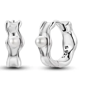 925 Sterling Silver Liquid Pearl Hoop Earrings with Zircon