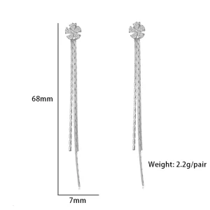 925 Sterling Silver Long Wire Dangle Earrings