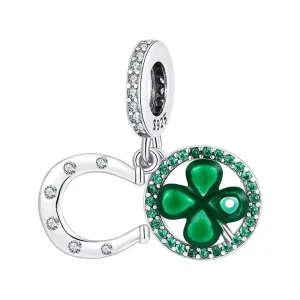 925 Sterling Silver Lucky Four Leaf Clover Charm Green Enamel Zircon Bead for DIY Bracelet Fine Jewelry Gift