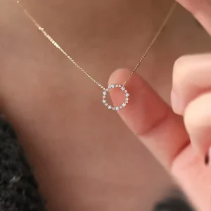 925 Sterling Silver Mini Round Zircon Circle Necklace 14K Gold Plated Clavicle Chain Choker