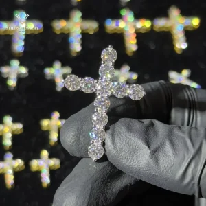 925 Sterling Silver Moissanite Cross Pendant Necklace