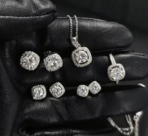 925 Sterling Silver Moissanite Jewelry Set Earrings Rings Necklace Set