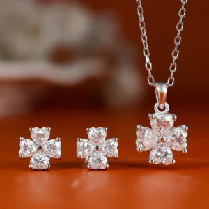 925 Sterling Silver Moissanite Jewelry Set Necklace Earrings with GRA Certification for Parties Weddings