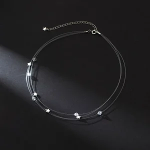 925 Sterling Silver Multi-Layer Geometric Zircon Choker Necklace for Women