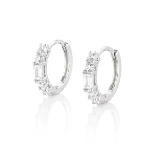 925 Sterling Silver Multi-Stone Emerald-Cut Zircon Hoop Earrings