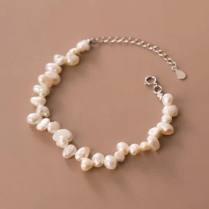 925 Sterling Silver Natural Baroque Pearl Small-Bead Gold-Plated Bracelet for Women
