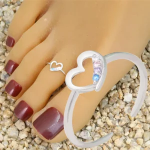 925 Sterling Silver Open Colorful Zircon Heart Toe Ring for Women and Girls