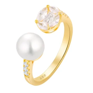 925 Sterling Silver Open Resizable Freshwater Pearl Ring for Women