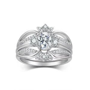 925 Sterling Silver Oval Center Stone Split Shank Engagement Stackable Matching Wedding Band Bridal Set GRA Certified Moissanite Jewelry Ring
