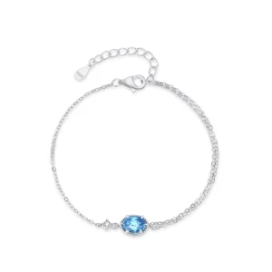 925 Sterling Silver Oval Ocean Blue Purple Zircon Link Chain Bracelet