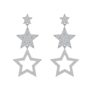 925 Sterling Silver Pavé Moissanite Graduated Star Dangle Earrings