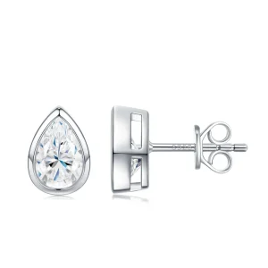 925 Sterling Silver Pear Shape Moissanite Custom Bezel-Set Stud Earrings