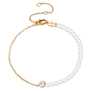 925 Sterling Silver Pearl Bracelet Gold Plated Adjustable Freshwater Pearls Bracelet