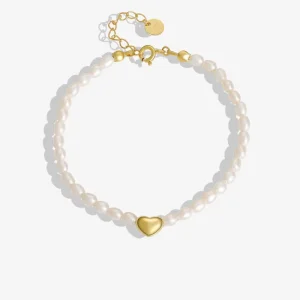 925 Sterling Silver Pearl Classic Bangle Bracelet 18K Gold Plated Heart Drop Charm