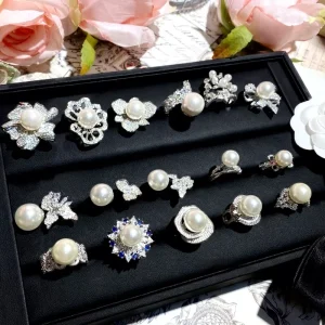 925 Sterling Silver Pearl Flower Ring for Women, Daily Wear, Retro French Style