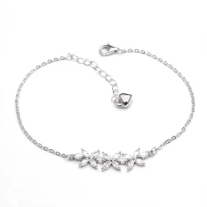 925 Sterling Silver Petal Zircon Flower Charm Bracelet for Women