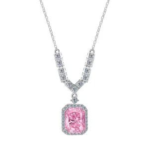 925 Sterling Silver Pink High-Carbon Moissanite Geometric Pendant Necklace