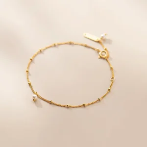 925 Sterling Silver Plated 18K Gold Chain Bracelet with Synthetic Pearl