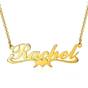 925 Sterling Silver Rachel Style Heart Name Necklace Nameplate