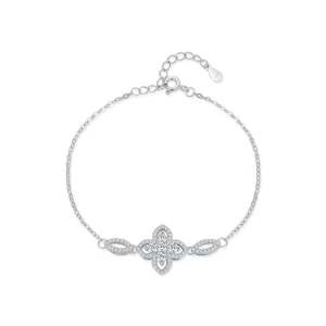 925 Sterling Silver Retro Floral Four-Leaf Clover Full Diamond Chain Bracelet