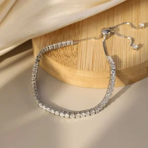 925 Sterling Silver Rhodium Plated 3mm D Color VVS Moissanite Claw Setting Tennis Charm Bracelet Adjustable Luxury