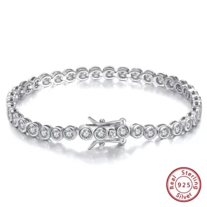 925 Sterling Silver Rhodium Plated Bezel-Set White CZ Tennis Bracelet for Women