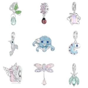 925 Sterling Silver Rhodium-Plated Crystal Animal Charm Pendant Bead for Bracelet and Necklace DIY