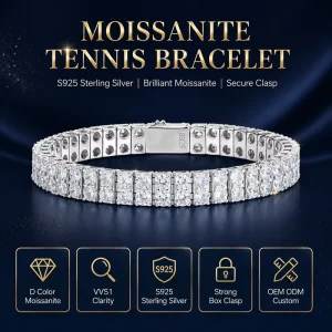 925 Sterling Silver Rhodium Plated Double Row 3.5mm VVS D Grade Moissanite Unisex Tennis Bracelet