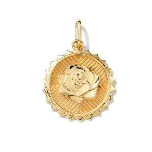 925 Sterling Silver Rose Flower Round Coin Charm Pendant