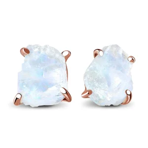 925 Sterling Silver Rose Gold Plated Natural Raw Moonstone Stud Earrings