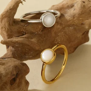 925 Sterling Silver Shell Pearl Gold-Plated Ring for Women