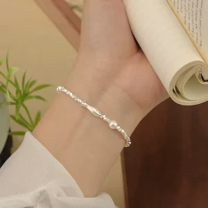 925 Sterling Silver Small Fish Chain Link Bracelet for Women