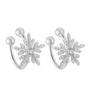 925 Sterling Silver Snowflake CZ Cuff Clip Earrings Set for Women