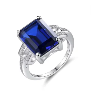 925 Sterling Silver Square Gemstone Engagement Diamond Ring for Women