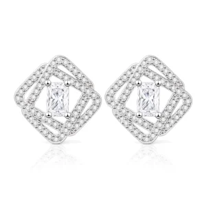 925 Sterling Silver Square Zircon Stud Earrings for Women