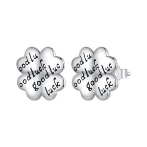 925 Sterling Silver Stud Earrings for Women Lucky Clover Engraved Birthday Jewelry Daily Use SCE1635