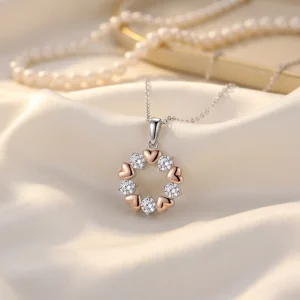 925 Sterling Silver Two-Tone Heart Wreath Cubic Zirconia Pendant Necklace