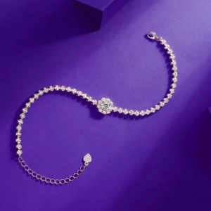 925 Sterling Silver VVS Colorless Flower Moissanite Cluster Tennis Bracelet Bangle