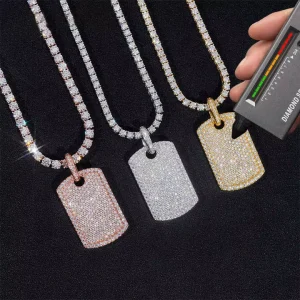 925 Sterling Silver VVS Moissanite Rectangle Pendant with Chain