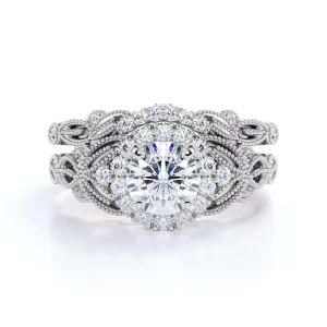 925 Sterling Silver Vintage 2 Carat Round Cut Moissanite Bridal Set Wedding Ring