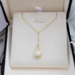 925 Sterling Silver Vintage Gold Plated Artificial Pearl Water Drop Necklace