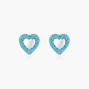 925 Sterling Silver Vintage Mini Turquoise Heart Stud Earrings