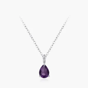 925 Sterling Silver Vintage Purple Zircon Waterdrop Pendant Necklace